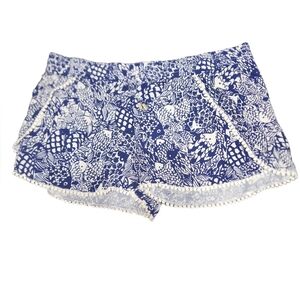 Lily pulitzer Shorts large women's blue n white fish design crochet hem /flaps